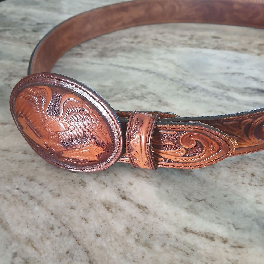 Vintage Silver Creek Classics Eagle Belt Size 36 Tooled Leather Western Cowboy B